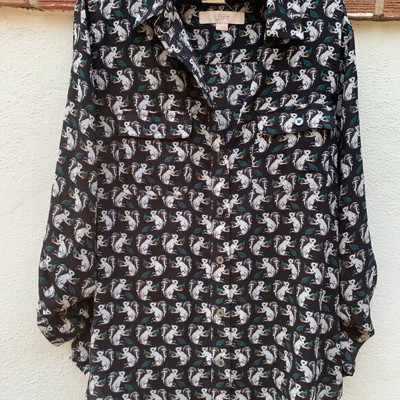 Ann Taylor Loft Squirrel Print Blouse - Picture 2 of 8